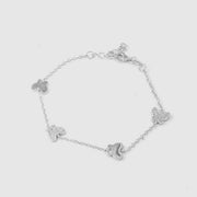 Bracciale in Argento 925 con serie di farfalle lisce e zirconate alternate