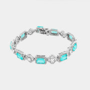 Bracciale in Argento 925 con zirconi smeraldo di forma rettangolare e fiori di zirconi bianchi