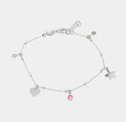 Bracciale in Argento 925 con cuori e stelle pendenti, impreziositi da cristalli multicolore