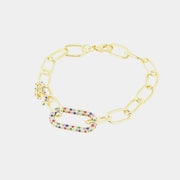 Bracciale in Argento 925 a catena e ovali di zirconi multicolor