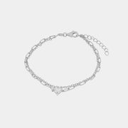 Bracciale in Argento 925 con doppia catena con cuore trasparente