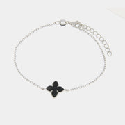 Bracciale in Argento 925  con fiore smaltato nero