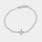 Bracciale in Argento 925 con perle di acqua dolce e croce centrale