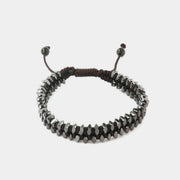 Bracciale in Acciaio in tessuto marrone intrecciato ad elementi effetto ematite grigia