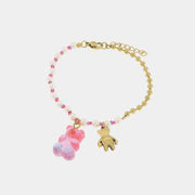 Bracciale in Acciaio con orsetti e pietre rosa