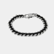 Bracciale in Acciaio con catene e cordino nero