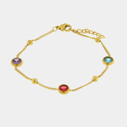 Bracciale in Acciaio con cristalli viola, rosso e turchese