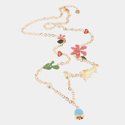 Collana in Metallo con fiori, cuore con scritta capri, cactus, Campania e campanella pendente