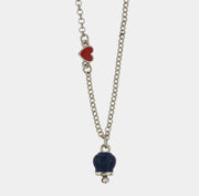 Collana in Metallo con cuore rosso e campanella portafortuna pendente blu, impreziosita da punto luce