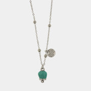 Collana in Metallo con campanella portafortuna pendente verde acqua, impreziosita da punto luce