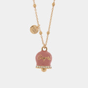 Collana in Metallo con campanella grande rosa e scritta Capri impreziosito da cristalli bianchi