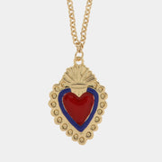 Collana in Metallo con cuore sacro blu e rosso