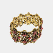 Bracciale in Metallo elastico, con fiori e cristalli rosa