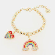 Bracciale in Metallo con arcobaleno e cuore con scritta pendenti, impreziositi da smalti colorati