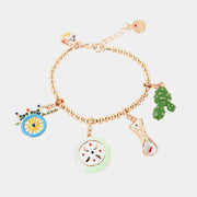 Bracciale in Metallo con charms siciliani, carretto, fico d'india, cassata e cannolo