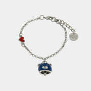 Bracciale in Metallo con campanella a forma di orso blu e cuore rosso