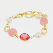 Bracciale in Metallo con cristallo rosa e perle